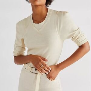 Free People Oatmeal Clover Top Large Henley Baseball Shirt